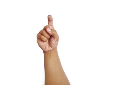 Elle sağır alfabe harfi Z. İşaret dilinde 'Z' harfi, beyaz arka planda izole edilmiş. El hareketleriyle. Görsel manuel modüle sahip diller. Sağır İşareti.