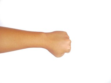 Kırpma yolu ile beyaz arka plan üzerinde izole yumruk ile Adam el.