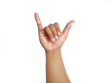 Elle sağır alfabe harfi Y. İşaret dilinde 