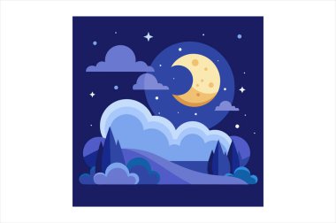 Rüya gece görüntüsü vektör görüntüsü, yıldızlı gece gökyüzü vektör sanatı, rüya gibi gece sahnesi illüstrasyonu, gece gökyüzü manzarası çizimi, ay ışığı gece vektör tasarımı, sakin gece görüşü çizimleri, rüya gece manzarası vektör sanatı, yıldızlı manzaranın vektör ilülasyonu 