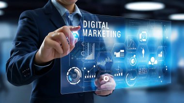 Giysi içindeki işadamı, gelecekteki dijital arayüz, dijital pazarlama, teknoloji ikonları, analitik ikonlar, ticari simgeler, iş teknolojisi, dijital iş etkileşimi, pazarlama teknolojisi, teknik analitik, iş analitiği, dijital ticaret,