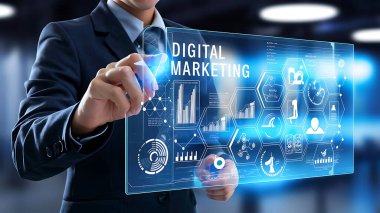 Giysi içindeki işadamı, gelecekteki dijital arayüz, dijital pazarlama, teknoloji ikonları, analitik ikonlar, ticari simgeler, iş teknolojisi, dijital iş etkileşimi, pazarlama teknolojisi, teknik analitik, iş analitiği, dijital ticaret,