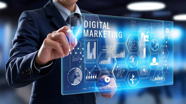 Giysi içindeki işadamı, gelecekteki dijital arayüz, dijital pazarlama, teknoloji ikonları, analitik ikonlar, ticari simgeler, iş teknolojisi, dijital iş etkileşimi, pazarlama teknolojisi, teknik analitik, iş analitiği, dijital ticaret,