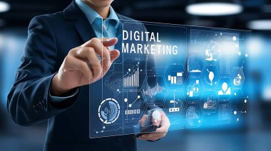 Giysi içindeki işadamı, gelecekteki dijital arayüz, dijital pazarlama, teknoloji ikonları, analitik ikonlar, ticari simgeler, iş teknolojisi, dijital iş etkileşimi, pazarlama teknolojisi, teknik analitik, iş analitiği, dijital ticaret,