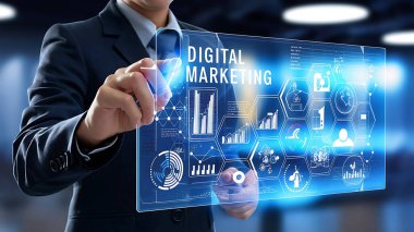 Giysi içindeki işadamı, gelecekteki dijital arayüz, dijital pazarlama, teknoloji ikonları, analitik ikonlar, ticari simgeler, iş teknolojisi, dijital iş etkileşimi, pazarlama teknolojisi, teknik analitik, iş analitiği, dijital ticaret,