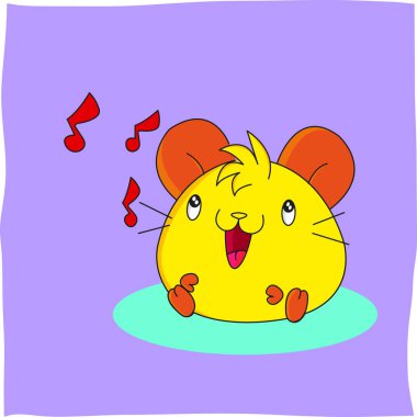 Tatlı çizgi film dekorasyonu, şarkı söyleyen hamster, arka plan için uygun.