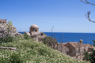 Monemvasia Şatosu, Yunanistan - 13 Nisan 2025 Ünlü Monemvasia Şato Kasabası.