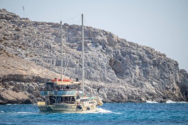 Pserimos Adası, Yunanistan - 30 Temmuz 2025 Pserimos Kalymnos belediyesine bağlı küçük bir Yunan adasıdır. 