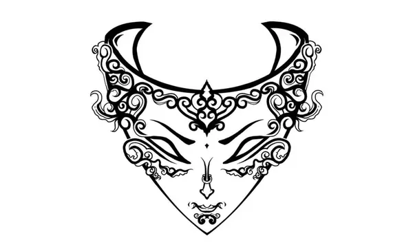 stock image Black and white tribal batik line art illustration of mythical traditional culture face mask ornament