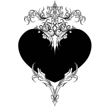 Siyah ve beyaz otantik mitolojik neo-kabile kalp kanat dövmesi tasarımı