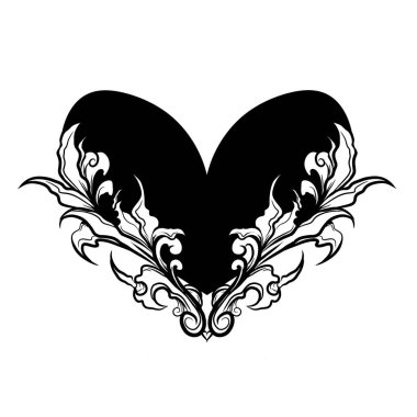 Siyah ve beyaz otantik mitolojik neo-kabile kalp kanat dövmesi tasarımı