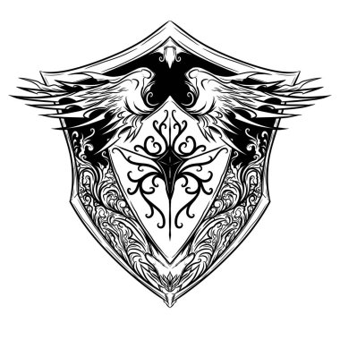 Klasik ortaçağ kalkan süslemesinin siyah ve beyaz yeni kabile çizimi
