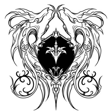 Klasik ortaçağ kalkan süslemesinin siyah ve beyaz yeni kabile çizimi