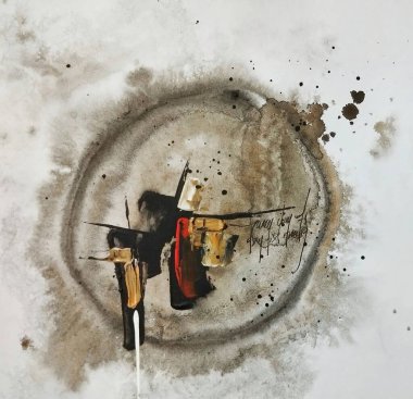 Kırık kırmızı gri kahverengi akış soyut renk kompozisyonu dışavurumculuğu