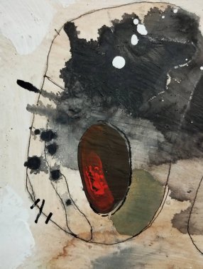 Çağdaş suluboya dışavurumculuğu, gri kahverengi renk kompozisyonu ile soyut resim