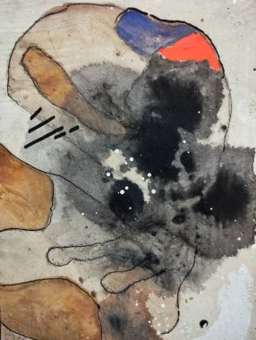 Çağdaş suluboya dışavurumculuğu, gri kahverengi renk kompozisyonu ile soyut resim