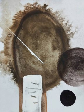 Çağdaş suluboya dışavurumculuğu, gri kahverengi renk kompozisyonu ile soyut resim