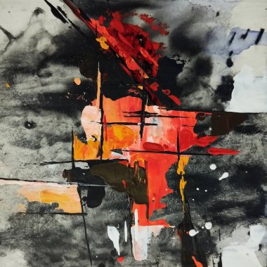 Çağdaş soyut dışavurumculuk kübizm tabloları turuncu gri koyu renk kompozisyonu