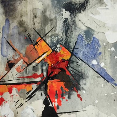 Çağdaş soyut dışavurumculuk kübizm tabloları turuncu gri koyu renk kompozisyonu