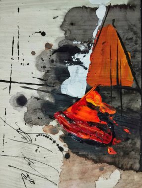 Çağdaş soyut dışavurumculuk kübizm tabloları turuncu gri koyu renk kompozisyonu