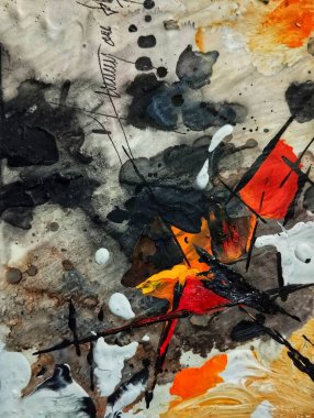 Çağdaş soyut dışavurumculuk kübizm tabloları turuncu gri koyu renk kompozisyonu