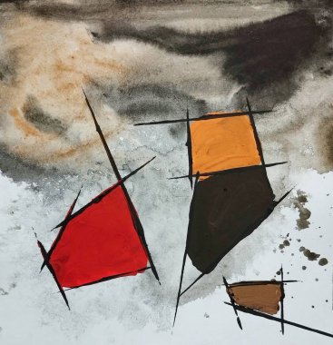 Çağdaş soyut dışavurumculuk kübizm tabloları turuncu gri koyu renk kompozisyonu