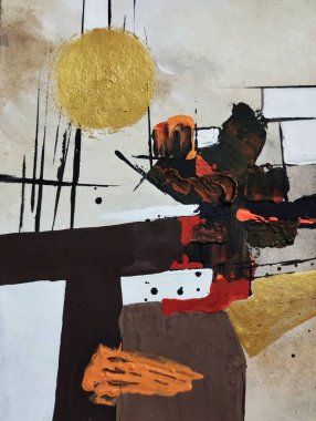 Canlı kırmızı altın sarısı minimalizm. Sıcak renkler. Soyut resim kompozisyon arka plan dokusu.