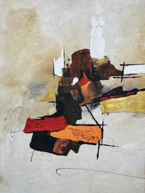 Canlı kırmızı altın sarısı minimalizm. Sıcak renkler. Soyut resim kompozisyon arka plan dokusu.