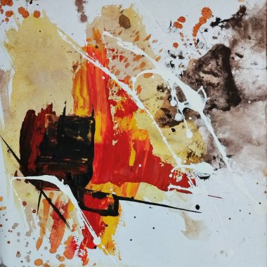 Sıcak kırmızı kahverengi kompozisyonda dışavurumculuk üzerine çağdaş soyut resmin ritmi