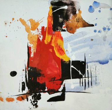 Sıcak kırmızı kahverengi kompozisyonda dışavurumculuk üzerine çağdaş soyut resmin ritmi