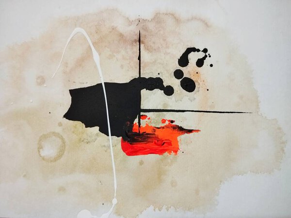 Красное тепло на сером всплеске современной минималистской абстрактной живописи 