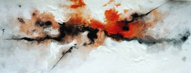 Çağdaş geometrik kübizm soyut resim kırmızı turuncu siyah ton renk bileşimi