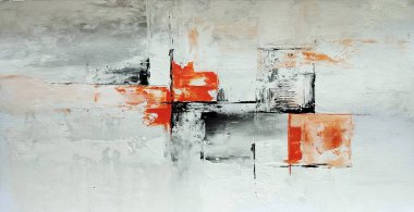 Çağdaş geometrik kübizm soyut resim kırmızı turuncu siyah ton renk bileşimi