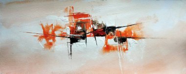 Çağdaş geometrik kübizm soyut resim kırmızı turuncu siyah ton renk bileşimi