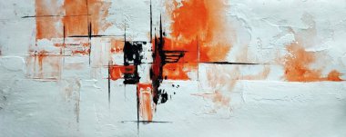 Çağdaş geometrik kübizm soyut resim kırmızı turuncu siyah ton renk bileşimi