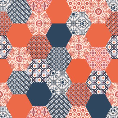 Altıgen mozaiksiz duvar ve zemin modern soyut geometrik desenli. 