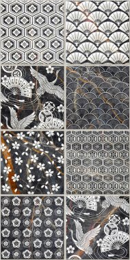 Vintage dekoratif bir görünüm için karışık ayrıntıları döşer. Seramik boya kat, koleksiyon Patchwork süsleme