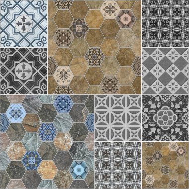 Duvar fayansları ve zemin fayansları için soyut tasarım deseni, mermer fayans mozaiği, geometrik.