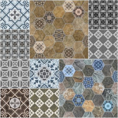 Duvar fayansları ve zemin fayansları için soyut tasarım deseni, mermer fayans mozaiği, geometrik.