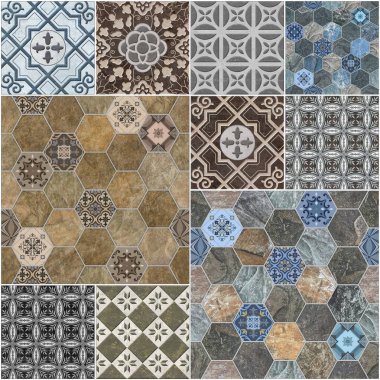 Duvar fayansları ve zemin fayansları için soyut tasarım deseni, mermer fayans mozaiği, geometrik.