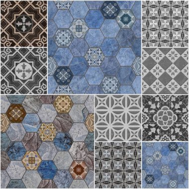 Duvar fayansları ve zemin fayansları için soyut tasarım deseni, mermer fayans mozaiği, geometrik.