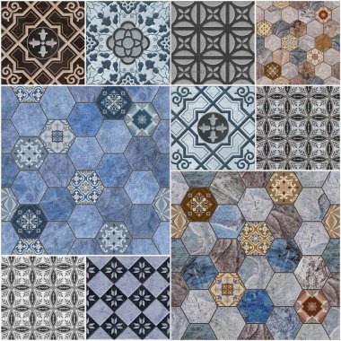 Duvar fayansları ve zemin fayansları için soyut tasarım deseni, mermer fayans mozaiği, geometrik.