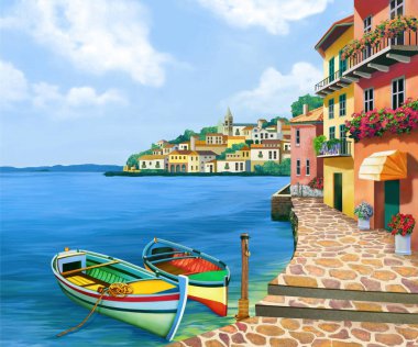 Güzel deniz evi dekoratif duvar kiremitleri desenli arka plan.