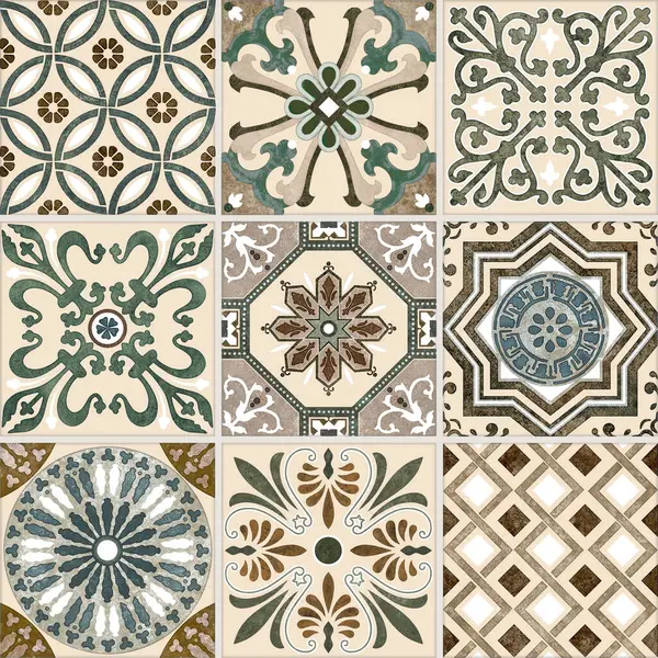 Vintage dekoratif bir görünüm için karışık ayrıntıları döşer. Seramik boya kat, koleksiyon Patchwork süsleme