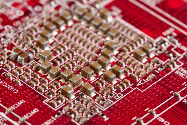 Resistências Capacitores Transistores Uma Placa Circuito Impresso Por Computador Eletrônico — Fotografia de Stock