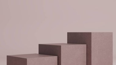 Pembe arka planda üç kahverengi desenli küp.