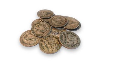 100 rupiah 100 rupiah eski para birimi. 1973 'te basılmış Endonezya sikkelerinin arkaplan fotoğrafı