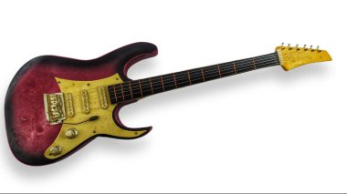 Minyatür kırmızı elektro gitar beyaz arkaplanda izole edildi