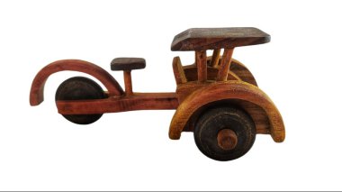 Minyatür ahşap becak, Endonezya 'da geleneksel bir ulaşım aracı. (Beca, Betjak, Betja veya Beetja) Beyaz arka planda izole edildi