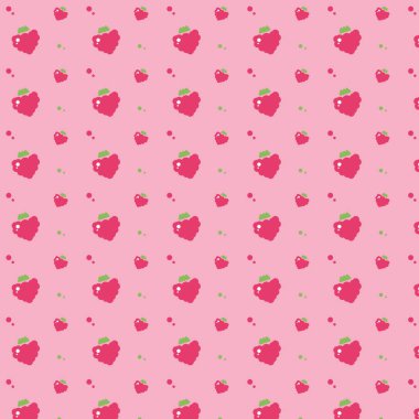 Seamless pattern with raspberry fresh fruit. Healthy vitamin nutrition wallpaper on a green background. Outline color vector illustration